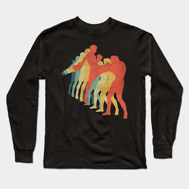 Martial Arts MMA Knee Kick Retro Vintage Color Long Sleeve T-Shirt by bridgewalker